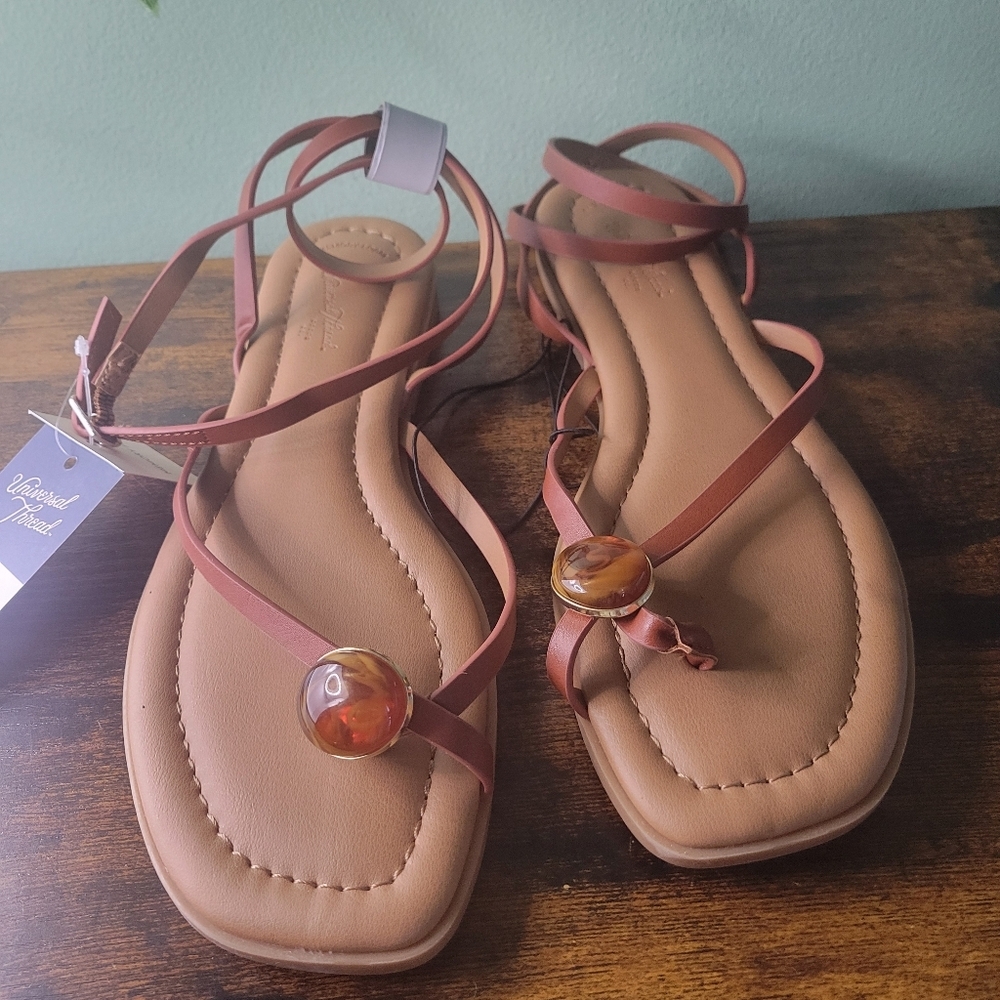 Universal Thread Gladiator Sandals Memory Foam Amber Stone Tan Womens 7 NWT - Picture 4 of 9
